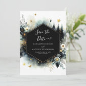 Elegante stijlvolle betoverde bos bruiloft save the date (Staand voorkant)