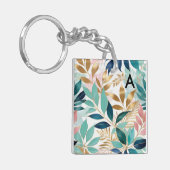 Elegante stijlvolle bladeren blad patroon monogram sleutelhanger (Voorkant Links)