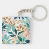 Elegante stijlvolle bladeren blad patroon monogram sleutelhanger (Achterkant)