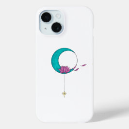 Elegante stijlvolle Blauwgroen en roze Lotus Moon iPhone 15 Case