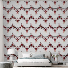 Elegante stijlvolle bloem rood roze wit behang