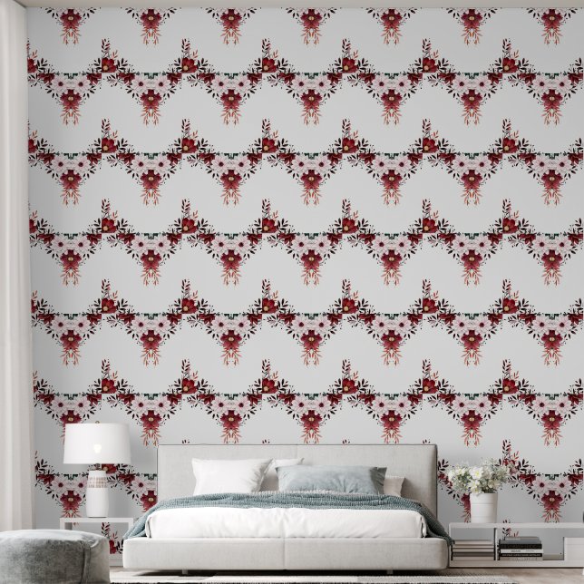 Elegante stijlvolle bloem rood roze wit behang (Slaapkamer)