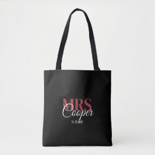 Elegante stijlvolle bruidsnaam rode ivoor kleur tote bag