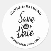 Elegante stijlvolle bruiloft Bewaar de datum Ronde Sticker (Voorkant)