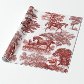 Elegante  stijlvolle Chic Horses Red Toile Cadeaupapier (Uitgerold)