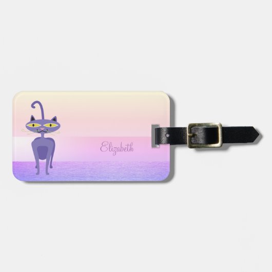 Elegante stijlvolle chic, speelse kat bagagelabel (Voorkant horizontaal)