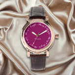 Elegante  stijlvolle chique vrolijke kerst horloge<br><div class="desc">Een elegant en feestelijk polshorloge,  met de woorden 'Merry & Bright' herhaald rond de rand in elegante script typografie. De tekst is wit,  op een rijke zwarte bessen magenta gezicht. Personaliseer dit stijlvolle horloge met jouw naam of andere tekst voor een individuele finishing touch.</div>