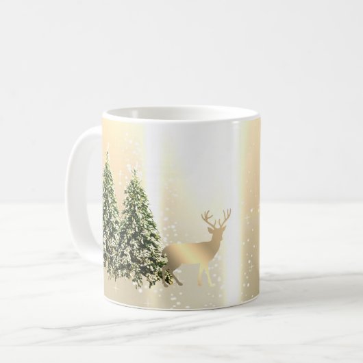 Elegante, stijlvolle dennenbomen, Kerst rendieren Koffiemok (Voorkant links)