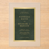 Elegante stijlvolle donkergroen gouden lijst bruil acryl uitnodigingen (Voorkant)