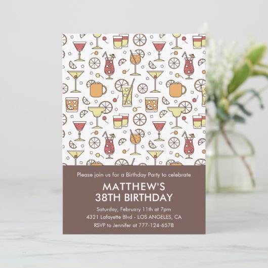 Elegante Stijlvolle Drinken Cocktail 38ste verjaar Kaart (Staand voorkant)