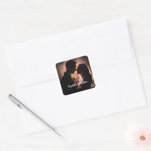 Elegante stijlvolle en chique romantische bruiloft vierkante sticker (Envelop)