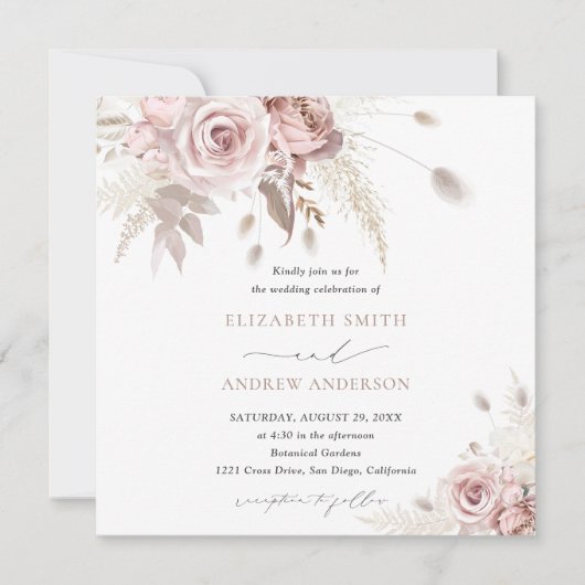 Elegante stijlvolle en chique stoffige Roos bloeme Kaart (Voorkant)