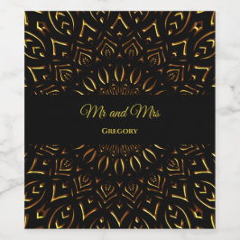 Elegante stijlvolle etnische mandala zwart  goud wijn etiket