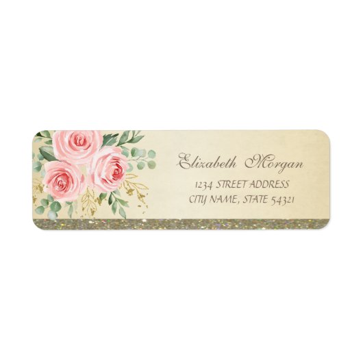 Elegante stijlvolle glinsterende rozen etiket (Voorkant)