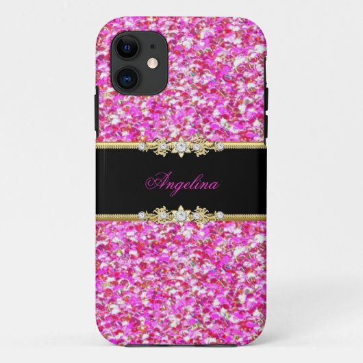Elegante stijlvolle glitter look roze zwart goud Case-Mate iPhone case (Achterkant)