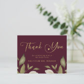 Elegante stijlvolle gouden bordeauxrode bruidsdouc bedankkaart (Staand voorkant)