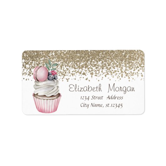 Elegante stijlvolle gouden diamanten cupcake macar etiket (Voorkant)