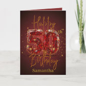 Elegante stijlvolle gouden en rode 50e verjaardag kaart (Voorkant)