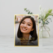 Elegante stijlvolle gouden foto afstudeerfeest folie uitnodiging briefkaart (Staand Voorkant)