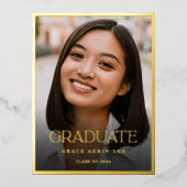 Elegante stijlvolle gouden foto afstudeerfeest folie uitnodiging briefkaart (Voorkant)