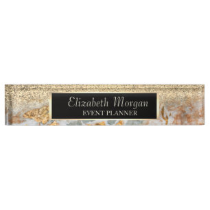 Elegante stijlvolle gouden glitter bokeh, marmer, naambordje
