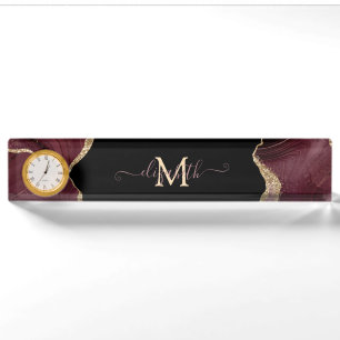 Elegante Stijlvolle Gouden Glitter Burgundy Agaat Naambordje