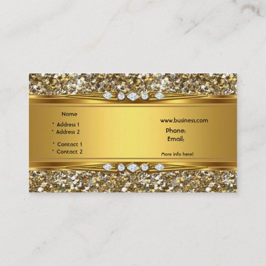 Elegante stijlvolle gouden glitter diamanten look visitekaartje (Achterkant)