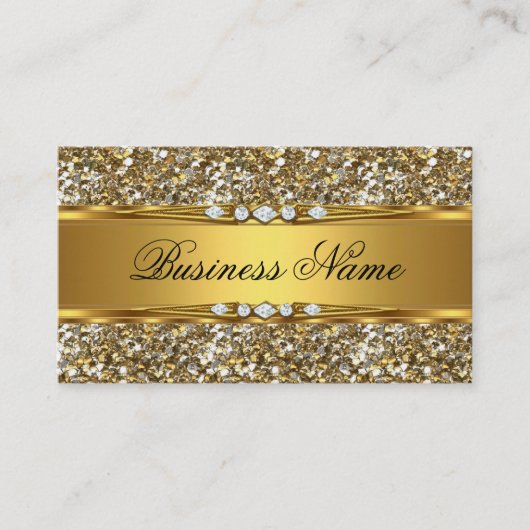 Elegante stijlvolle gouden glitter diamanten look visitekaartje (Voorkant)
