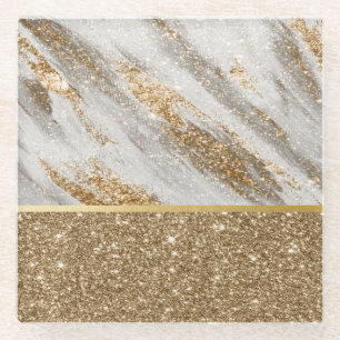 Elegante Stijlvolle Gouden Glitter Glanzend Glazen Onderzetter