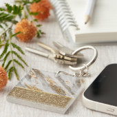 Elegante Stijlvolle Gouden Glitter Glanzend Sleutelhanger (Voorkant Rechts)