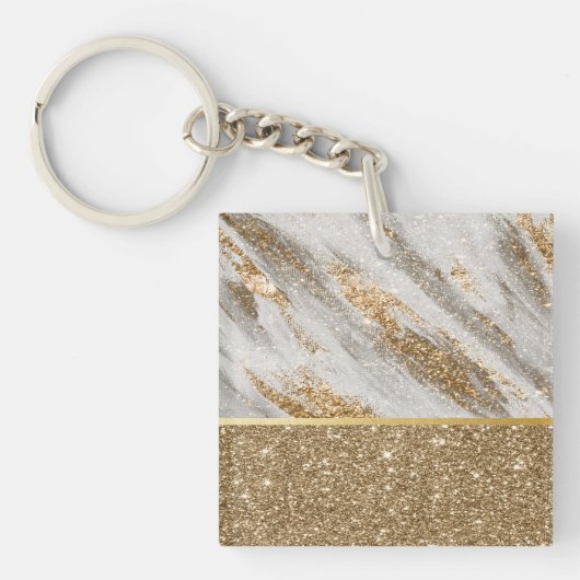 Elegante Stijlvolle Gouden Glitter Glanzend Sleutelhanger (voorkant)