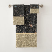 Elegante stijlvolle gouden glitter glanzend zwart bad handdoek (Insitu)