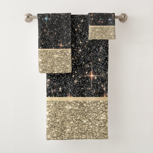 Elegante stijlvolle gouden glitter glanzend zwart bad handdoek (Insitu)