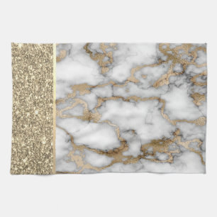 Elegante Stijlvolle Gouden Glitter Glanzende Witte Theedoek