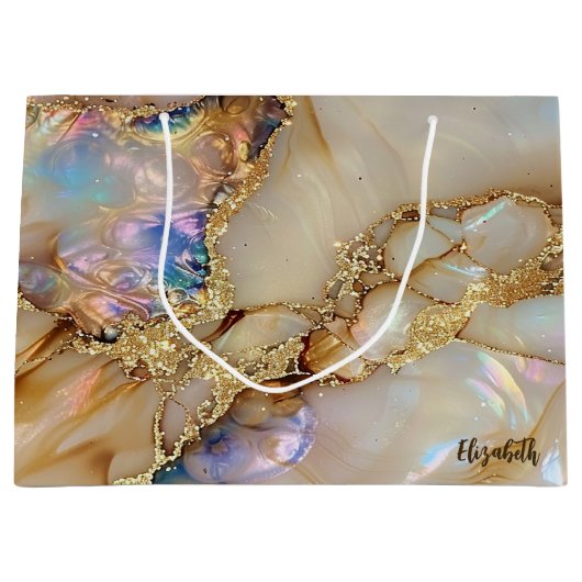 Elegante stijlvolle gouden glitter kleurrijk marme groot cadeauzakje (Voorkant)