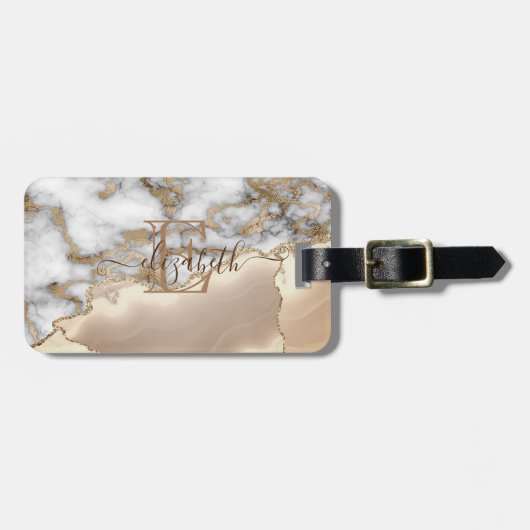 Elegante stijlvolle gouden glitters Crème marmeren Bagagelabel (Voorkant horizontaal)