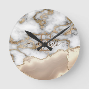 Elegante stijlvolle gouden glitters Crème marmeren Ronde Klok