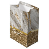 Elegante stijlvolle gouden glitters glanzend  medium cadeauzakje (Voorkant Gekanteld)