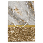 Elegante stijlvolle gouden glitters glanzend  medium cadeauzakje (Voorkant)
