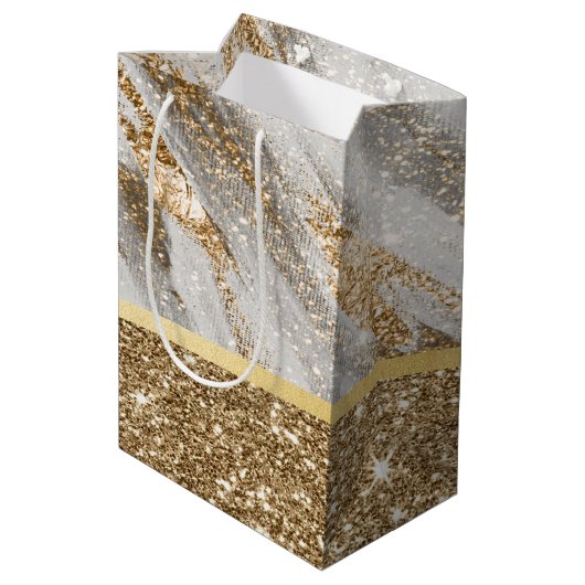 Elegante stijlvolle gouden glitters glanzend  medium cadeauzakje (Achterkant Gekanteld)