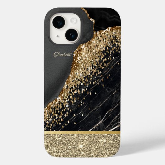 Elegante stijlvolle gouden glittersequins zwart ma Case-Mate iPhone case (Achterkant)