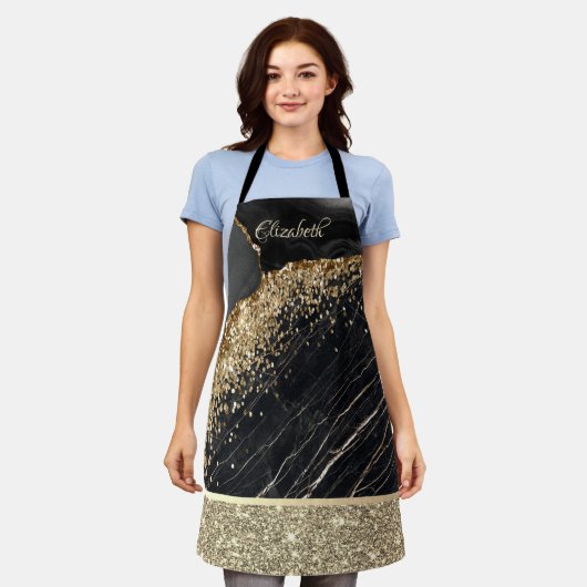 Elegante stijlvolle gouden glittersequins zwart ma schort (Gedragen)