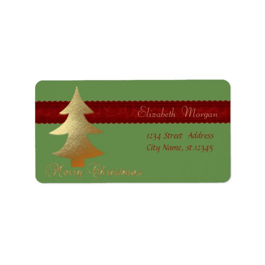 Elegante stijlvolle gouden kerstboom etiket (Voorkant)