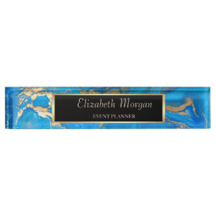 Elegante stijlvolle gouden lijst, blauwe marmer naambordje