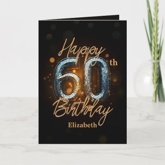 Elegante stijlvolle gouden mozaïek op zwarte 60e v kaart (Voorkant)