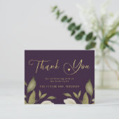 Elegante stijlvolle gouden paarse bruidsdouche bedankkaart (Staand voorkant)
