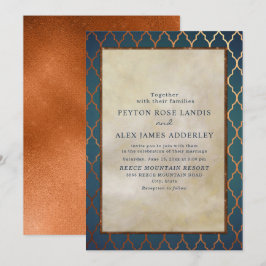 Elegante stijlvolle gouden turquoise koperen trouw kaart