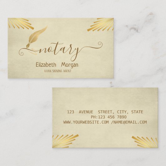 Elegante Stijlvolle Gouden Veer Notary Cream Visitekaartje (Voorkant / Achterkant)