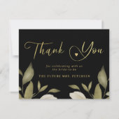 Elegante stijlvolle gouden zwarte bruidsdouche bedankkaart (Voorkant)