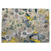 Elegante stijlvolle  Goudgeel Grijs Bloemen Groot Cadeauzakje (Achterkant)